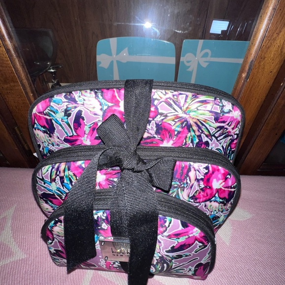 Nicole Miller Floral Cosmetic Bag Set - Pink and Black - Picture 1 of 2
